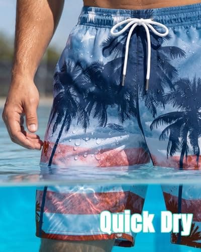 Yufawow 9 Inch 9in Men Swim Trunks Compression Liner Quick Dry Drawstring Male Swimwear Swimsuit Swimtrunks Bathing Suit Fair Beach Water Shorts Big Tall Long Plus Size Large 3XL 4XL 5XL American - Thumbnail 5