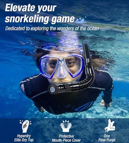 Aegend Dry Snorkel, Easy-Breath Free Diving Snorkel for Snorkeling Scuba Diving Freediving Swimming, with Top Dry Valve and Food-Grade Silicone Mouthpiece for Adult Youth, Black - Thumbnail 6