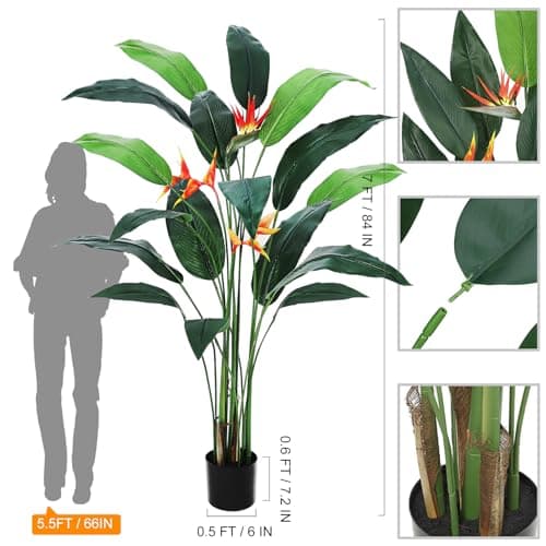 Artificial Bird of Paradise Plant 7 ft(84 in) Fake Palm Tree for Indoor Outdoor Modern Decor Faux Tree for Home Office Perfect Housewarming Gift with 17 Trunks Faux Leaves & 3 Flowers 2 Pack - Thumbnail 3