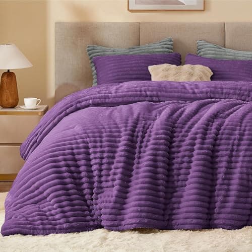 BEDELITE Fleece Full Comforter Set -Super Soft & Warm Fluffy Purple Bedding, Luxury Fuzzy Heavy Bed Set for Winter with 2 Pillow Cases - Image 1