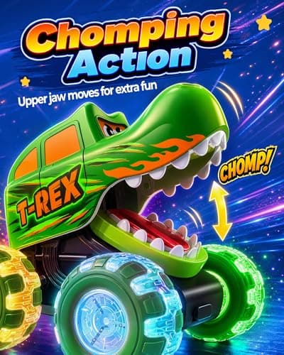Cozycharm 3 Pack Monster Truck Toys for Toddlers, Light Up Animal Monster Trucks with Big Wheels, Friction Powered Toy Cars, Shark Dinosaur Unicorn Trucks for Boys and Girls Ages 18 Months and Up - Thumbnail 4