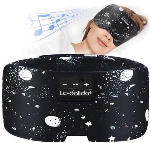 LC-dolida Sleep Mask with Bluetooth Headphones, Extra Large Silk Eye Mask for Sleeping Side Day Sleepers, Sleep Headphones Bluetooth 5.4 for Women Men with Thin Speaker, Blackout, Comfort, Microphone - Image 1