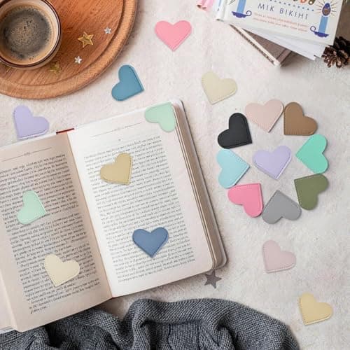 Yuwiiuuo 30 Pcs Leather Heart Bookmarks for Women, Cute Book Marks for Reading, Ideal Gift for Home, Office, School Reading Supplies(15 Colors) - Thumbnail 6