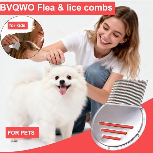 Flea Comb for Cats,Lice Comb for Kids-Stainless Steel Nit Comb Quick Results for Head Lice,Pets Human Peine Para Piojos -Thick Hair&Fine Hair (RED) - Thumbnail 2