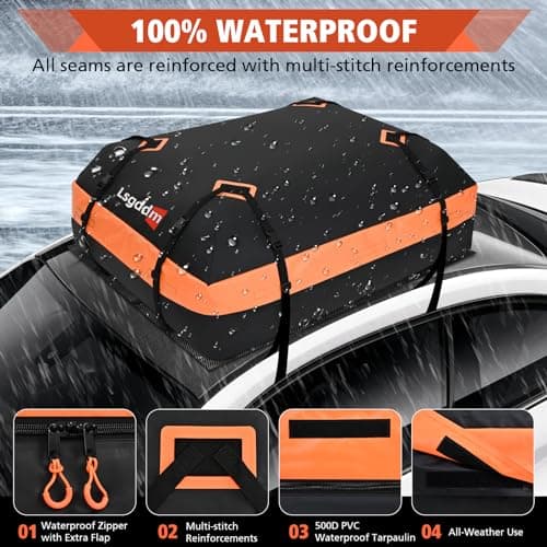 CYDDUP Roof Bag, Waterproof Soft Car Top Carrier Without Rack, 15 Cubic Feet Cargo Carrier for Top of All Vehicles with/Without Rack, Includes Anti-Slip Mat, 4 Door Hooks, Luggage Lock, Storage Bag - Thumbnail 3
