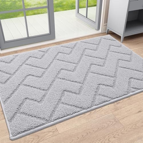 OLANLY Indoor Door Mat, 32x20, Dirt Resistant and Absorbent, Sturdy Non-Slip Rubber Backing, Easy to Clean, Washable Low-Profile Doormat for Entryway, Light Grey