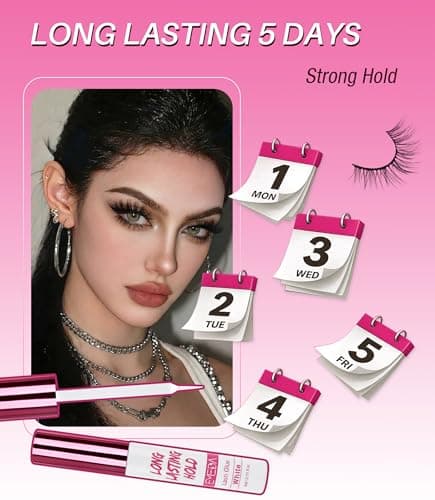 EMEDA 5 Day Strong Hold Eyelash Glue, Hypoallergenic Waterproof Lash Adhesive for Strip Lashes & Clusters, Quick Dry Gentle Formula, Long Lasting Lash Glue with Precision Brush Applicator (White) - Thumbnail 5