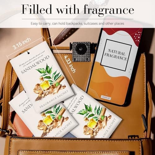 HOMELLAX Sandalwood Scented Sachet Bags - 12 Pack Drawer & Closet Freshener, Long Lasting Odor Eliminator for Wardrobes, Cars & Storage, Home Fragrance Air Freshener Sachets - Thumbnail 5