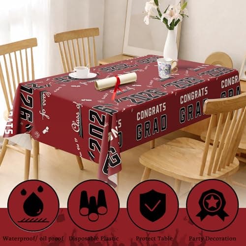 OHOME 2026 Graduation Party Decorations - Graduation Decorations Class of 2026 - Disposable Plastic Maroon Tablecloth for Party Favors - Backdrop Banner Class of 2026,2 Pack - Thumbnail 4