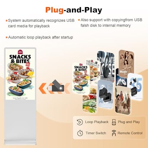 YCKJNB 43 inch Indoor Digital Signage LCD Screen IPS Floor Standing Digital Kiosks Interactive Displays with WiFi HDMI/USB Input Auto AD Player, Android OS White - Thumbnail 2
