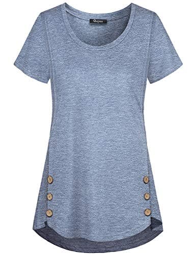 connche Nursing Tops for Women Breastfeeding Shirts Short Sleeve Maternity Round Neck Pajamas Tops for Button Detail Loose Hem Lactation Comfy Stretchy Sleepwear Shirts Light Blue M - Thumbnail 2