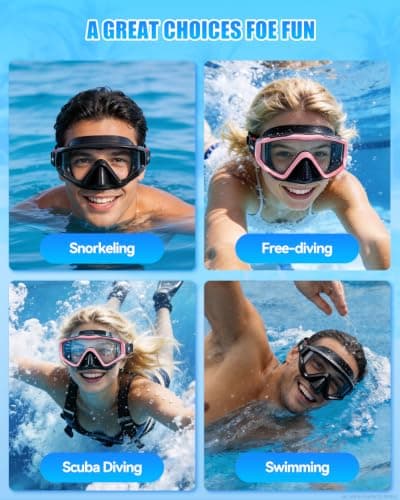 Aegend Snorkeling Diving Mask for Adult Youth Kids - Snorkel Gear 180° Panoramic View Leakproof Comfort, Perfect for Snorkeling, Freediving & Swimming (Black & Pink-2 Pack, Adult) - Thumbnail 6
