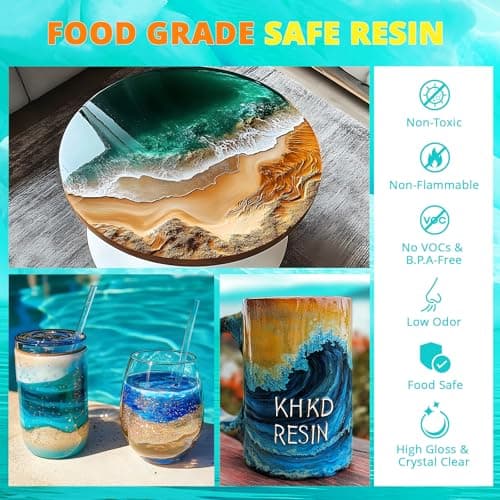 Epoxy Resin, KHKD RESIN 32 OZ Fast Cure Epoxy Resin Kit, Quick Dry Resina Epoxica Upgrade 4 Hours Unmould, Clear High Gloss Epoxy, Odorless Art Resin for Painting, Craft, Coasters, Coating, Jewelry - Thumbnail 2