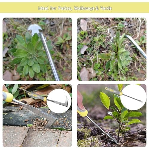 Weed Puller Tool, 3 Pack Garden Stainless Steel Manual Hand Weeder with Ergonomic Soft Grip Handle, L-Shape Crack Weeder, V-Shape Uprooting Tool & 4 Teeth Weed Puller for Lawn, Driveway, Paver Cracks - Thumbnail 2