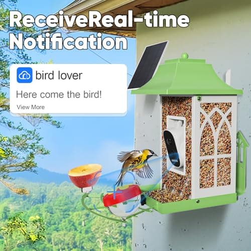Smart Bird Feeder with Camera & Solar Panel，4.6LB Large Capacity Metal Smart Bird Feeders, Video Watching AI 1080P Wireless Camera with Auto Capture Videos & Motion Detection Camera Light Green - Thumbnail 3
