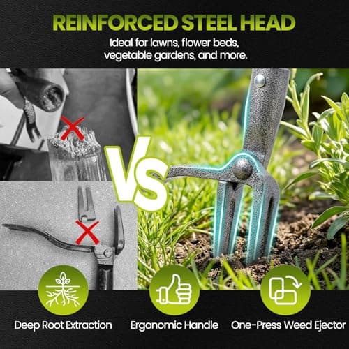 KNLLFolan Weed Puller, Stand Up Weed Puller Tool with Steel Long Handle, 4 Claw Steel Head Weeder Tool, Handle Weeder Tool Without Bending, Pulling, or Kneeling - Thumbnail 4