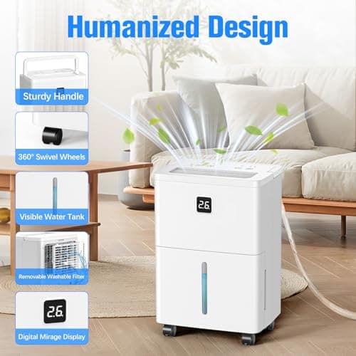 DEVERSE Max 25 Pints Dehumidifier for Home/Bedroom/Basement, 3000 Sq.Ft Coverage, with Drain Hose, Smart Humidity Control & Large Tank - Thumbnail 6