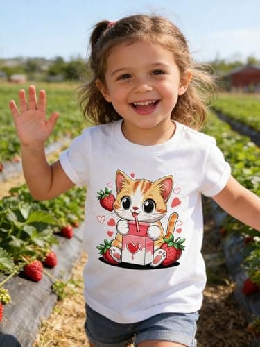 Funnycokid Little Girls Shirt 4T 5T Toddler White Tees Kitten Animal Children Cute T-Shirt Graphic Short Sleeve Clothes Tops - Thumbnail 2