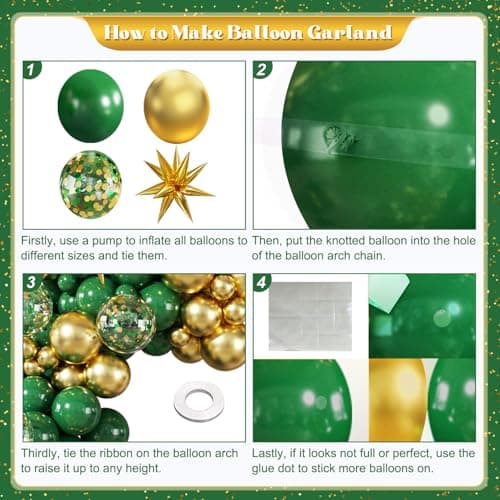 Green and Gold Balloon Garland Arch Kit, 140Pcs Emerald Green Gold Confetti Balloons With Stars for Birthday Wedding Birdal Shower Christmas Graduation Party Decorations - Thumbnail 5