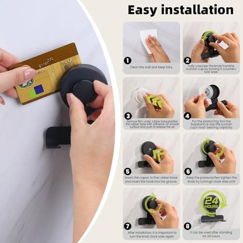 Supopular Suction Cup Razor and Shaver Holder for Shower, Heavy-Duty Stainless Steel No-Drill Bathroom Wall Hook for Towel, Loofah, Damage-Free and Reusable, Easy Install and Remove (2, Matte Black) - Thumbnail 6