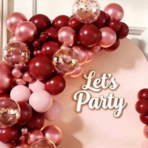 Burgundy Pink Balloon Garland Arch Kit 160pcs Burgundy Metallic Red Pink Latex Balloons with Gold Confetti Balloons for Valentines Mother's Day Wedding Bridal Shower Birthday Party Decor - Thumbnail 5