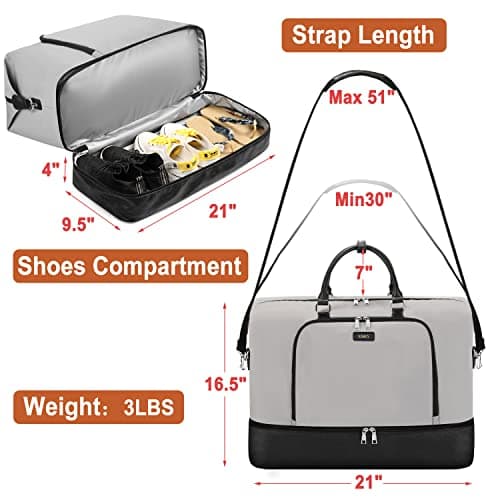 Travel Weekender Bags for Women, Overnight Bag with Shoe Compartment, Oversized Travel Duffel Bag Carry On Tote with Trolley Sleeve 21" for Weekend Travel Business Trip - Thumbnail 6
