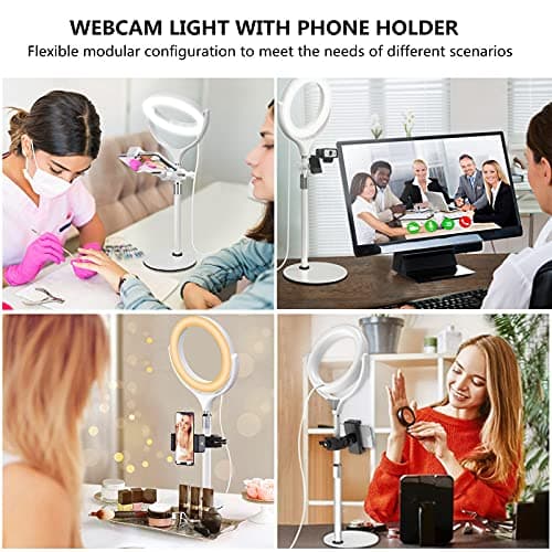 8 inch Desk Ring Light with Stand, Adjustable Zoom Lighting for Computer, Circle Light for Video Conference, Zoom Calls, Virtual Meeting, Video Recording, Streaming, Podcast - Thumbnail 2