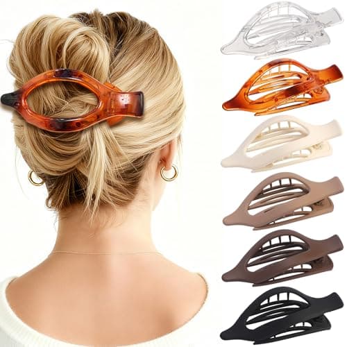 CHANDAT Flat Hair Clip 6 pcs Lay Down Claw Clips Hair Accessories for Women -Transparent - Image 1
