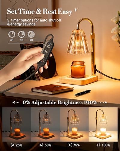 Marycele Candle Warmer Lamp with Timer for Yankee Candles, Adjustable Height Wax Melt Warmer, Birthday Gifts for Mom Women Sister, Vintage Amber Glass Lamp, Thanksgiving Decorations for Home Decor - Thumbnail 4