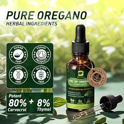 Oregano Oil Drops, Oil of Oregano with Black Seed Oil, Vitamin E, 80% Carvacrol Oregano Supplement Herbal Blend for Immune & Antioxidant Support, Digestive, Overall Health | Vegan | Non-GMO | 1 Fl Oz - Thumbnail 5