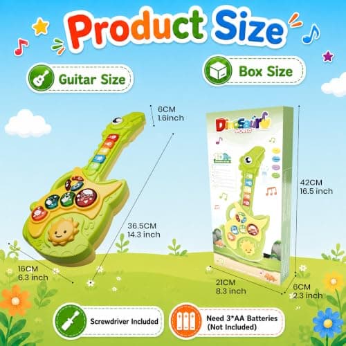 Toys for 1-3Year Old Boy Gift,2-in-1 Electric Guitars,12-18 Month with Spanish Animal Sound and Light Dinosaur Musical Guitar Piano Toys,Learning Educational Gift for Toddlers - Thumbnail 4