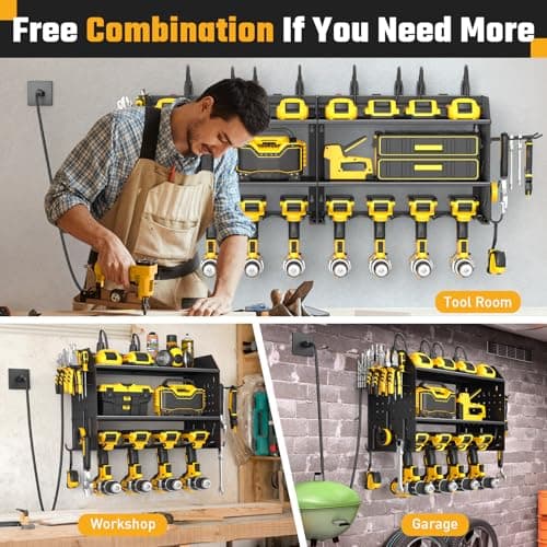 ZESEN Power Tool Organizer Wall Mount, 3 Layer Charging Station with 6 Outlets, 4 Drill Holders and Drill Bit Rack, Tool Holder Storage Shelf Rack for Garage, Workbench and Workshop, Black - Thumbnail 6