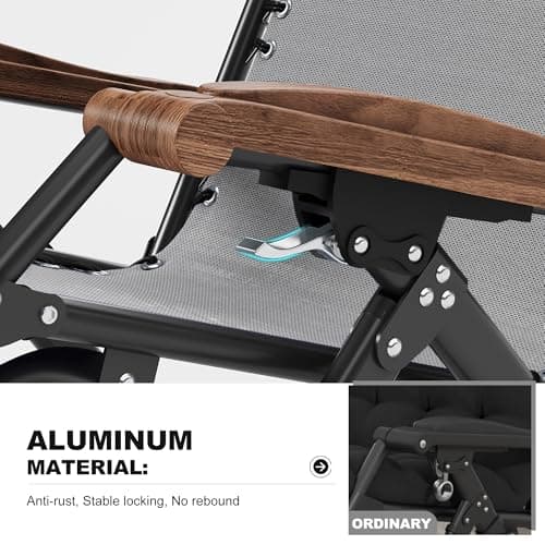 PURPLE LEAF Extra Wide Outdoor Reclining Chair Patio Zero Gravity Chaise Lounge Folding Chair with Removable Cushion Adjustable Headrest for Lawn Camping Beach Pool Grey - Thumbnail 5