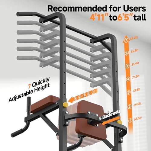 Power Tower Pull Up Dip Station with Stable Splayed H-Shaped Base, 440 lbs Capacity, Adjustable Height - Thumbnail 6