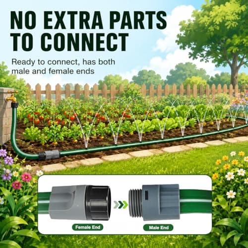 MIXC Reinforced Sprinkler Hose with Holes, 100FT (25FT×4 Pack) No-Kink Heavy Duty Flat Sprinkler Soaker Hose with Stakes & Splitters, Drip Irrigation Garden Hose for Lawn, Yard, Vegetable & Flower Bed - Thumbnail 5
