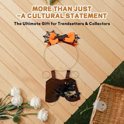Halloween Pumpkin Doll Clothes Set Orange Spider Patchwork Leather Dress with Hat for 15-17cm 4 Inch Blind Box Dolls - Thumbnail 3