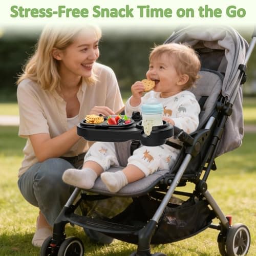 JACZZO Universal Stroller Snack Tray with 3 Detachable Silicone Bowls, Anti-Slip Silicone Grips & Cup Holder, Stroller Attachment for Nuna, Uppababy, Travel Essentials for Baby, Stroller Accessories - Thumbnail 6