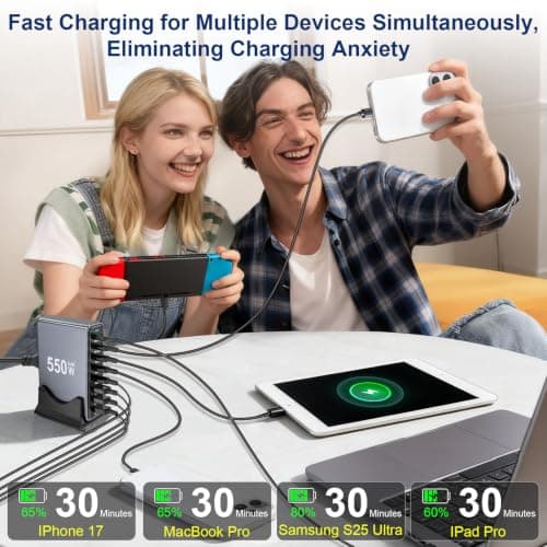 550W USB C Fast Charger Block, PD3.1 140W 8 Port USB Charging Station, GaN Ⅲ Pro PD PPS Fast Charging Station for Multiple Devices,Laptop Wall Charger Compatible with iPhone 17/iPad/MacBook etc - Thumbnail 4