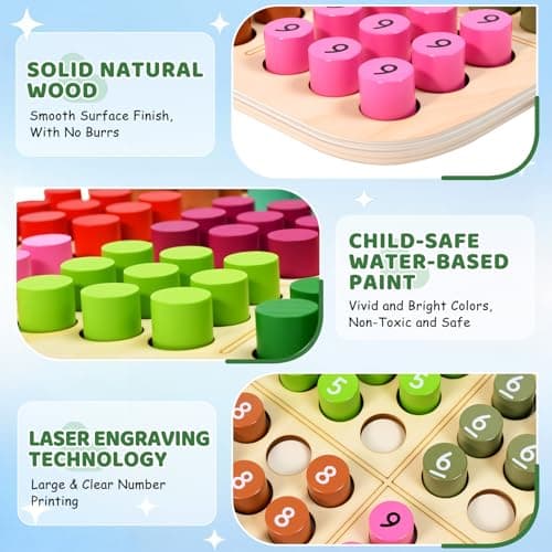GAKICO Wooden Sudoku Board Game: Math Brain Teaser Puzzle Desktop Game Train Logical Thinking Ability with 81 Pegs for Teenagers, Adult & Seniors Brain Stimulation Toys, Party Favors & Stress-Relief - Thumbnail 3