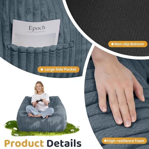 HABUTWAY Bean Bag Chair, Giant Bean Bag Chairs for Adults and Kids, Bean Bag Sofa, Lazy Floor Sofa, Faux Fur Beanbag Chair with Armrests for Living Room Bedroom (Dark Grey) - Thumbnail 3