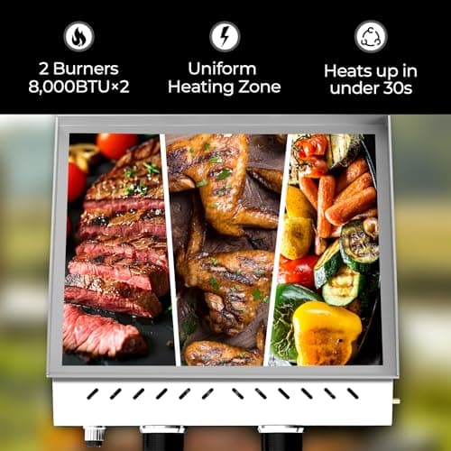 R.W.FLAME Portable Propane Griddle,Stainless Steel Gas Grill,Table Top Grill for Outdoor BBQ,Camping and RVs,Silver (2 Burner) - Thumbnail 4