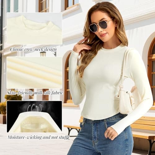 MeetHoo Women Thermal Underwear Shirts, Long Sleeve Thermal Tops Winter Warm Fleece Lined Base Layer for Skiing Running - Thumbnail 4