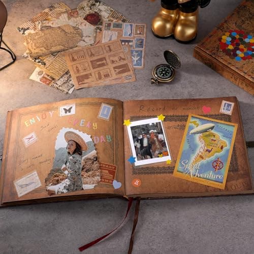Our Adventure Book 146 Pages 8.9 * 7.7 Inch Scrapbook Photo Album,Retro Style Embossed Letter Cover Travel Diary Journal Scrap Book For Couples,Memory Book For Anniversary Wedding - Thumbnail 4