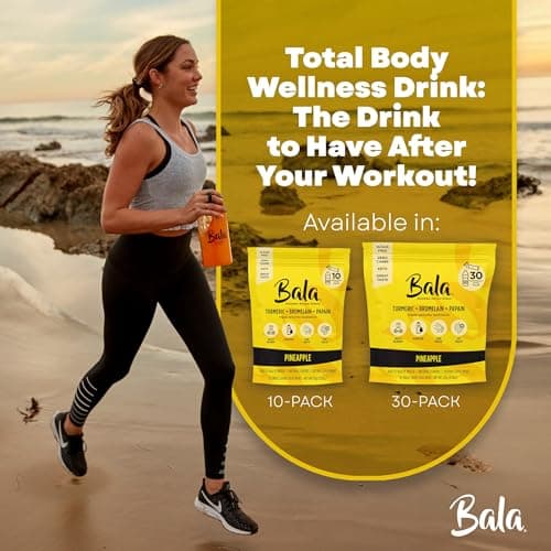 Bala Enzyme Hydration & Sugar-Free Drink Mix Packets - Turmeric, Bromelain, Papain, Immunity, Mobility - Pineapple, Zero Sugar Electrolytes Powder Packets, 0.25oz (10 Count) - Thumbnail 6