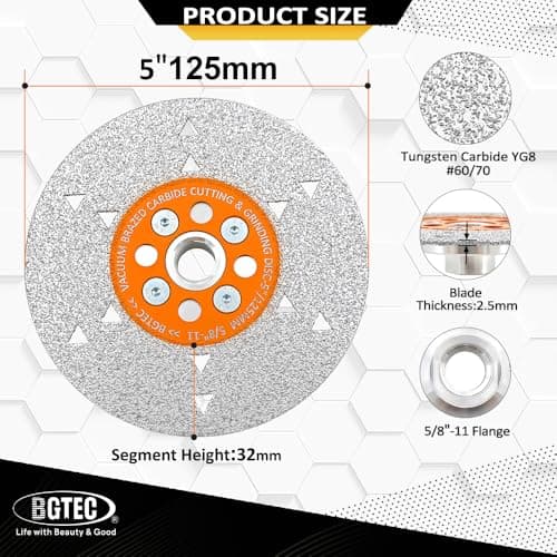 BGTEC Wood Saw Blade - Brazed Cemented Carbide Cutting and Grinding Blade, 5" Double-Sided Cut-Off Wheel for Cutting and Grinding Wood with 5/8-11 Flange - Thumbnail 2