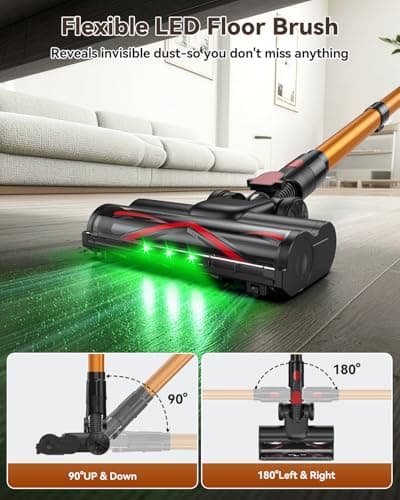 TechRise Cordless Vacuum Cleaner, 58KPA 680W 70Mins Stick Vacuum with LED Touchscreen, 3+1Smart Modes, Anti-Tangle & 8-in-1 Filter, Self-Standing Cordless Vacuum for Home/Pet Hair/Carpet/Floor - Thumbnail 3