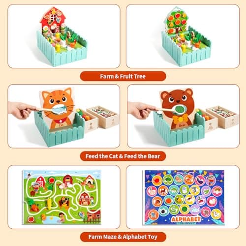 INIFEIDALA Montessori Farm Learning Game with Challenge Cards for Toddlers 3-5 – Wooden Activity Board for Fine Motor,Sorting & Letter Matching,Screen-Free Educational Toy - Thumbnail 2