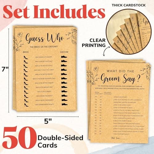 STOFINITY Guess Who Bride Or Groom Bridal Shower Game - 50 Pcs What Did The Groom Say Game, Bridal Party Games Ideas, Wedding Games for Guests Bride Shower Decorations - Thumbnail 2