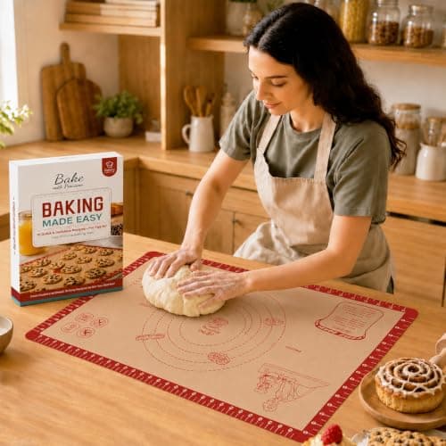 Silicone Baking Mat with 10 Recipes, Extra Thick Silicone Mats for Baking, Non Stick Pastry Mat for Rolling Dough, Silicone Macaron Baking Mat for Cookie,Bread,Pizza,Fondant Mat, Oven&Dishwasher Safe - Image 1