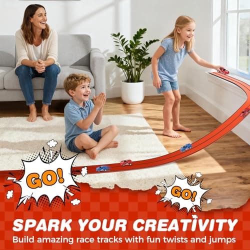 TAEMVV 15 Ft Dual Flexible Race Track for Kids, DIY Ramps Car Track Set Compatible with Hot Wheels 1/64 Diecast Cars, Reinforced Suction Cup for Boys Girls 3+, Red&Black - Thumbnail 6